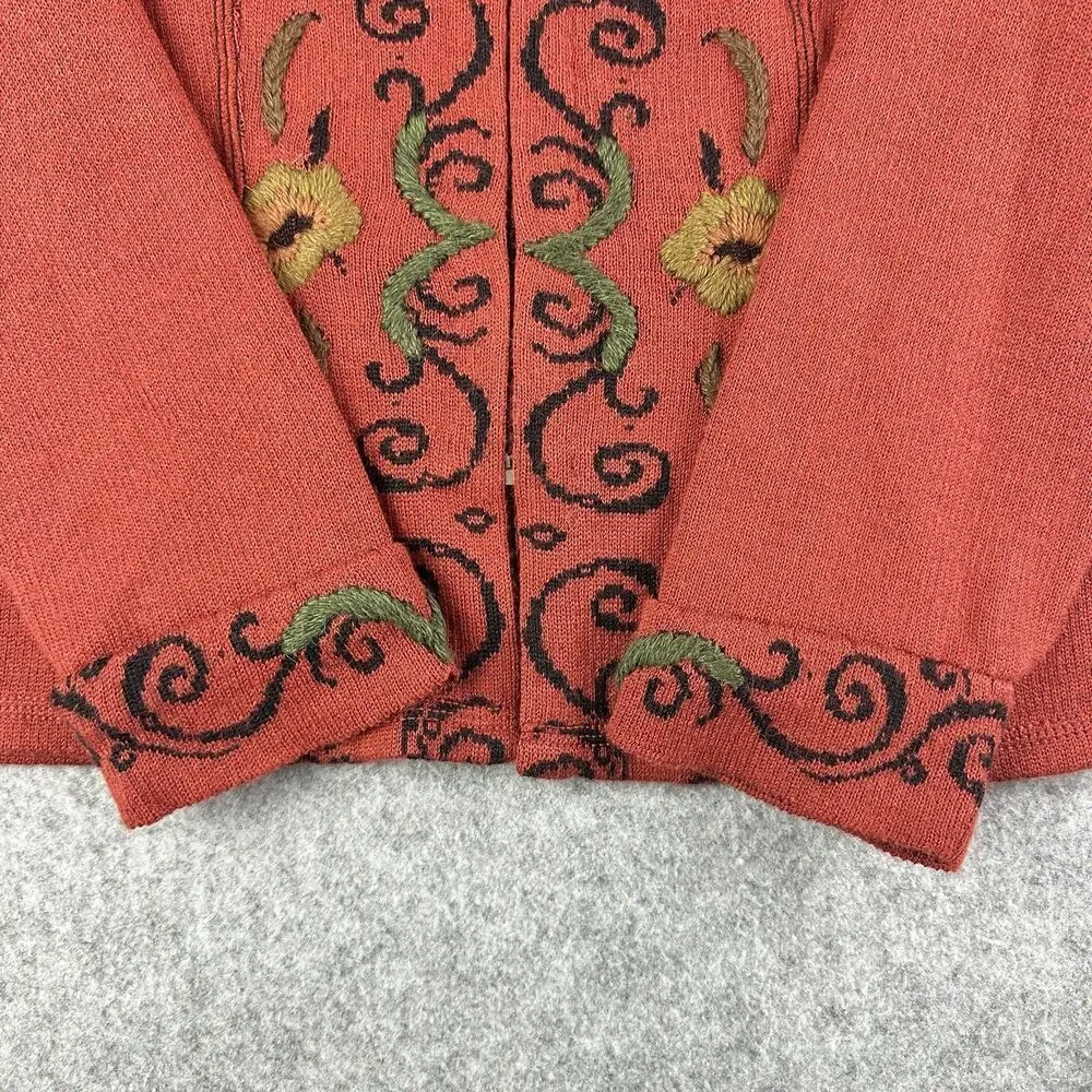 Caamano Sweater Womens L Alpaca Floral Embroidered Full Zip Cardigan Terracotta